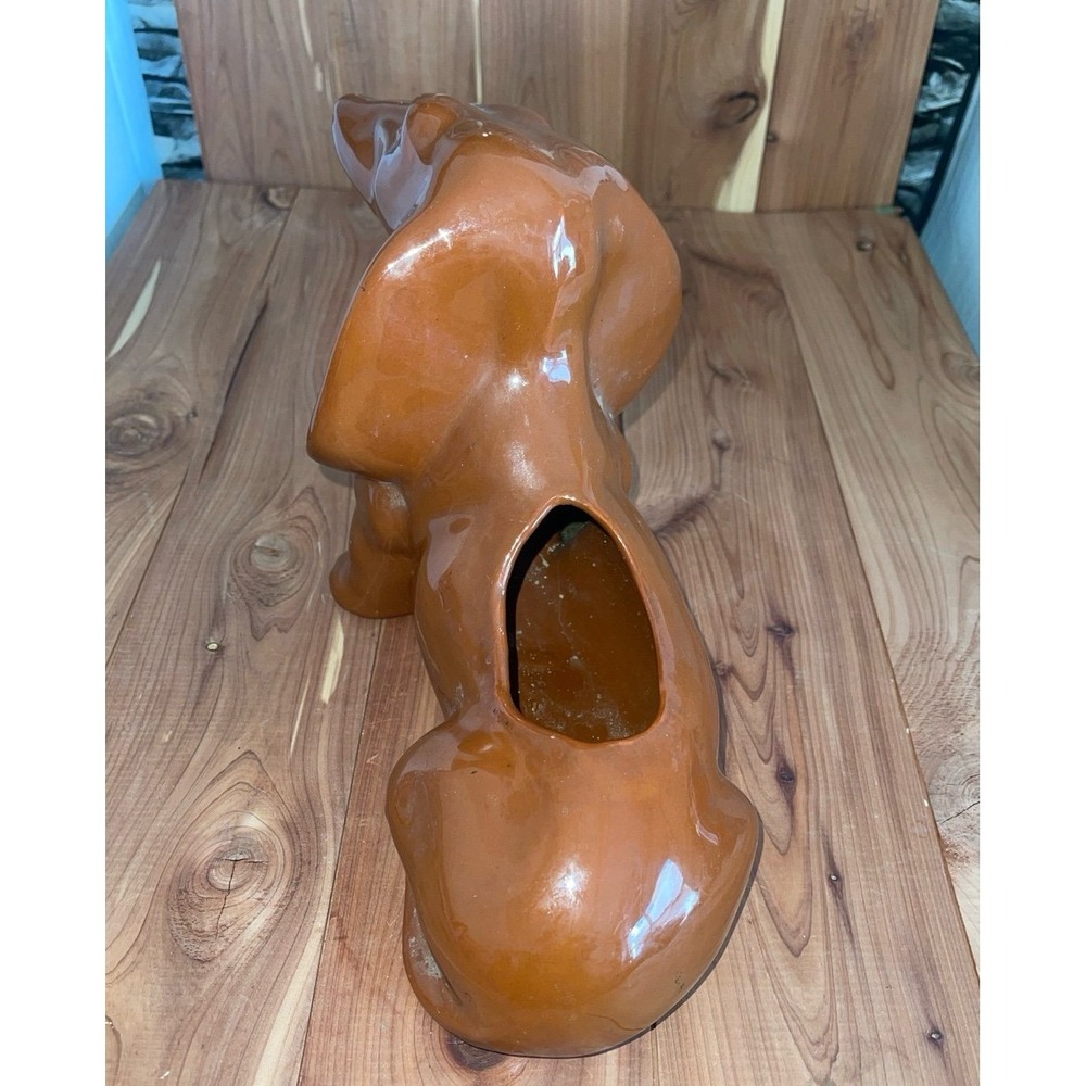 VTG  Daschund Dog Planter Ceramic 11" Art Deco Brown -Hotdog Floral Retro Garden - Picture 2 of 7